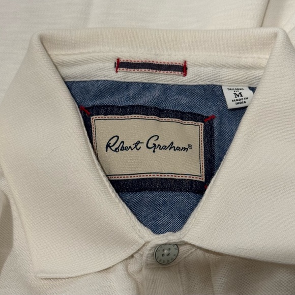 NEW ROBERT GRAHAM Cream Off White Polo Men's Shirt - Size Medium M Cotton- $178 - Picture 2 of 9